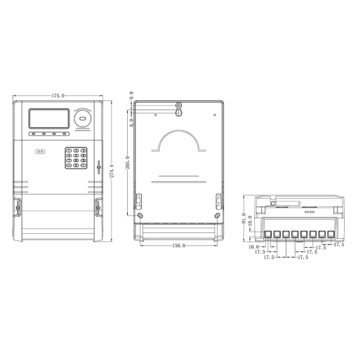 Three-phase Prepaid Energy Meter with GPRS drawing